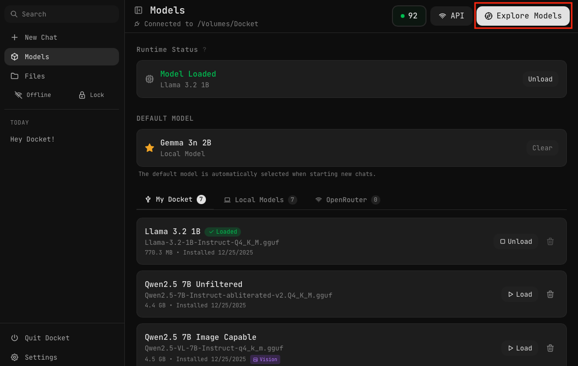 Explore Models Button