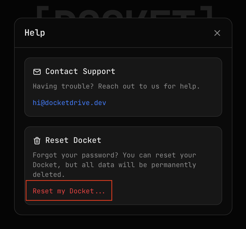 Reset Docket Option